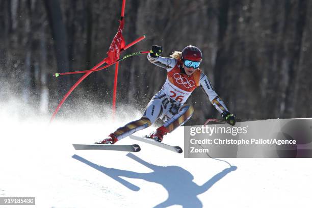Ester Ledecka of Czech Republic wins the gold medal during the Alpine Skiing Women's Super-G at Jeongseon Alpine Centre on February 17, 2018 in...