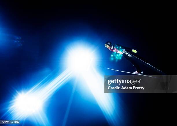 Robert Johansson of Norway soars through the air during the Ski Jumping Men's Large Hill Individual Qualification at Alpensia Ski Jumping Center on...