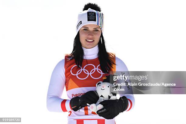 Anna Veith of Austria wins the silver medal during the Alpine Skiing Women's Super-G at Jeongseon Alpine Centre on February 17, 2018 in...