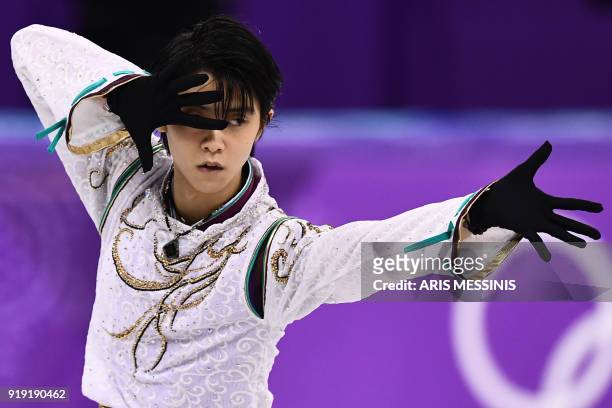 Japan's Yuzuru Hanyu competes in the men's single skating free skating of the figure skating event during the Pyeongchang 2018 Winter Olympic Games...