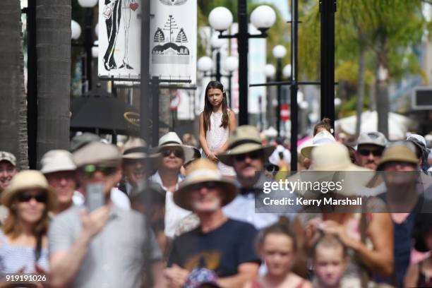 People in period costume enjoy entertainment in the main street of Napier during the Art Deco Festival on February 17, 2018 in Napier, New Zealand....