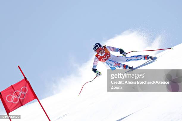 Laurenne Ross of USA in action during the Alpine Skiing Women's Super-G at Jeongseon Alpine Centre on February 17, 2018 in Pyeongchang-gun, South...