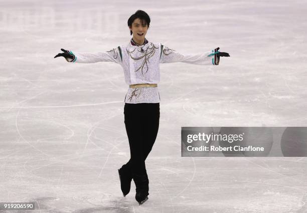 Yuzuru Hanyu of Japan competes during the Men's Single Free Program on day eight of the PyeongChang 2018 Winter Olympic Games at Gangneung Ice Arena...