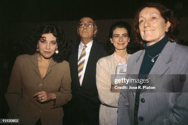 Ángeles Caso beside Jose Saramago, Charo López and Rosa Regás "From left to right: Ángeles Caso, writer; Jose Saramago, writer; Charo López, actress,...
