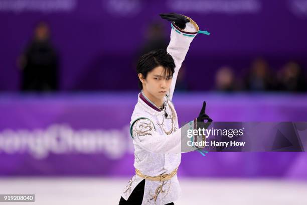 Yuzuru Hanyu of Japan competes during the Men's Single Free Program on day eight of the PyeongChang 2018 Winter Olympic Games at Gangneung Ice Arena...