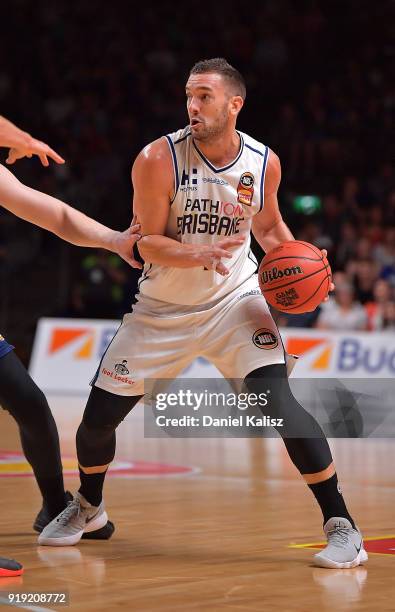 Adam Gibson of the Brisbane Bullets passes the ball during the round 19 NBL match between the Adelaide 36ers and the Brisbane Bullets at Titanium...