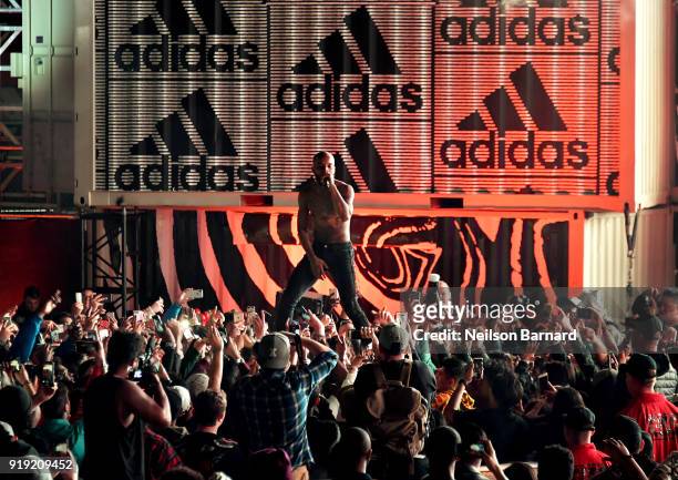Tory Lanez performs onstage during adidas Creates 747 Warehouse St., an event in basketball culture, on February 16, 2018 in Los Angeles, California.