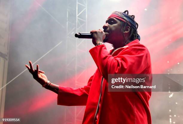 Pusha T performs onstage during adidas Creates 747 Warehouse St., an event in basketball culture, on February 16, 2018 in Los Angeles, California.