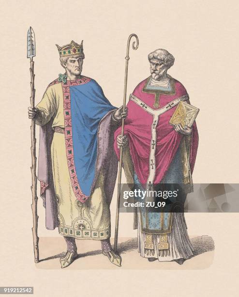 heinrich ii. (973-1024) und ein fränkischer bischof, veröffentlichte ca. 1880 - lance king stock-grafiken, -clipart, -cartoons und -symbole