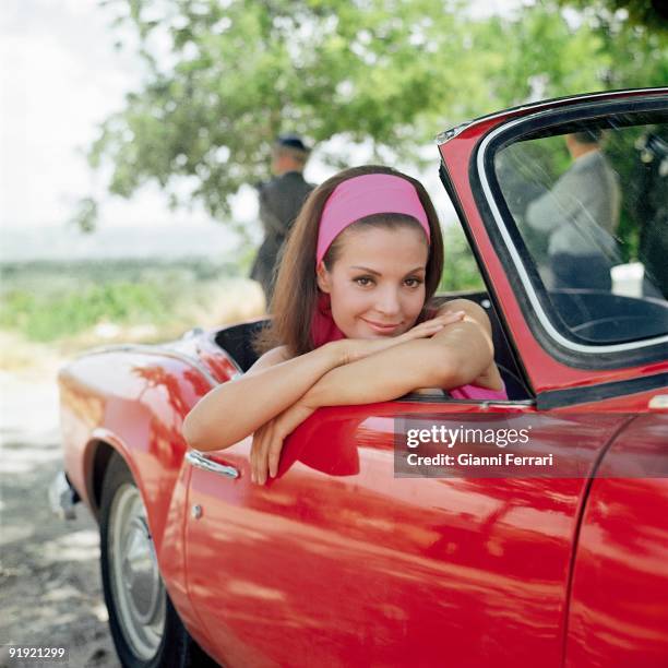 Carmen Seville in 1956 Picture of the actress and singer in a convertible car