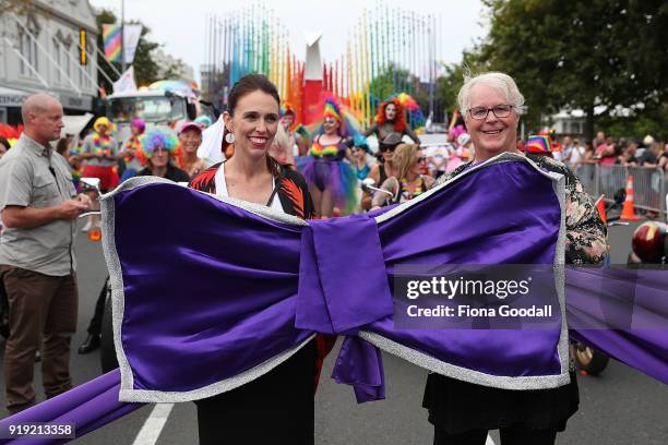 New Zealand Prime Minister Jacinda Ardern opens the Pride Parade on February 17, 2018 in Auckland, New Zealand. The Auckland Pride Parade is part of...