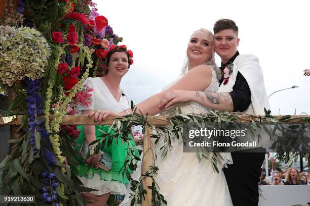 This couple were married on the parade route on February 17, 2018 in Auckland, New Zealand. The Auckland Pride Parade is part of the annual Pride...