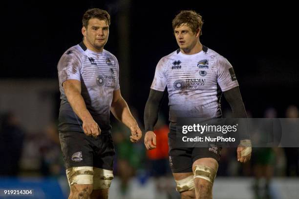 David Sisi and Johan Meyer of Zebre pictured during the Guinness PRO14 Round 15 match between Connacht Rugby and Zebre Rugby at the Sportsground in...