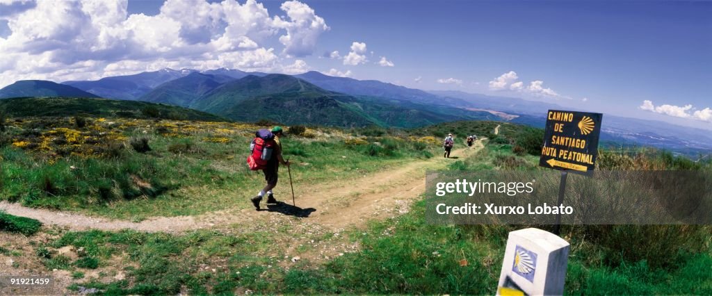 Pilgrims in the Saint James´ Way (a medieval pilgrim route stretching from the Pyrenees to Santiago de Compostela in northwest Spain)
