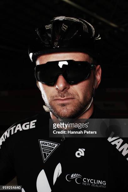 Eddie Dawkins poses for a portrait during the New Zealand Commonwealth Games Cycling Team Announcement at the Avantidrome on February 17, 2018 in...