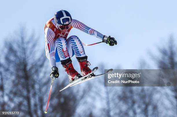Breezy Johnson of United States competing in Ladies' Super-G at Jeongseon Alpine Centre, Pyeongchang , South Korea on February 17, 2018.
