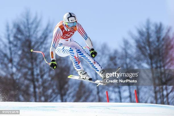 Lindsey Vonn of United States competing in Ladies' Super-G at Jeongseon Alpine Centre, Pyeongchang , South Korea on February 17, 2018.
