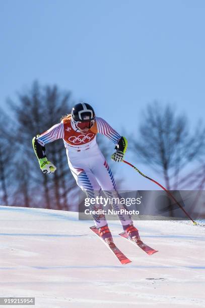 Laurenne Ross of United States competing in Ladies' Super-G at Jeongseon Alpine Centre, Pyeongchang , South Korea on February 17, 2018.