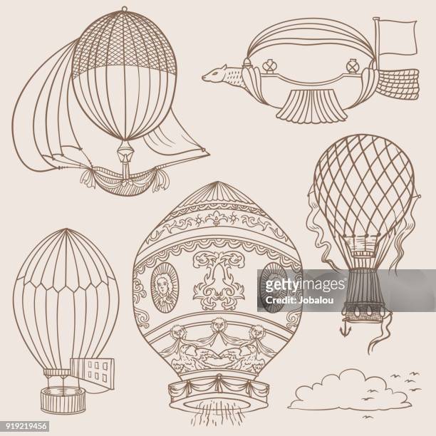 illustrations, cliparts, dessins animés et icônes de gribouillages d’anciens ballons chauds - saut en parachute