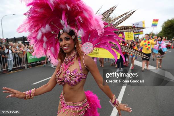 The parade heads down Ponsonby Road on February 17, 2018 in Auckland, New Zealand. The Auckland Pride Parade is part of the annual Pride FestivaL...