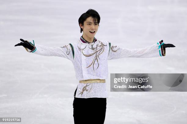 Yuzuru Hanyu of Japan during the Figure Skating Men Free Program on day eight of the PyeongChang 2018 Winter Olympic Games at Gangneung Ice Arena on...