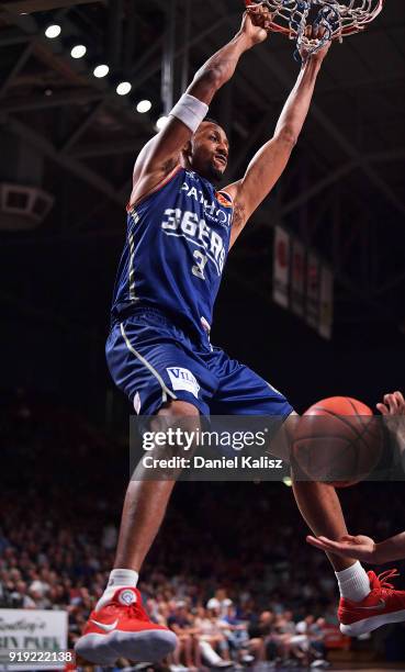 Josh Childress of the Adelaide 36ers dunks during the round 19 NBL match between the Adelaide 36ers and the Brisbane Bullets at Titanium Security...