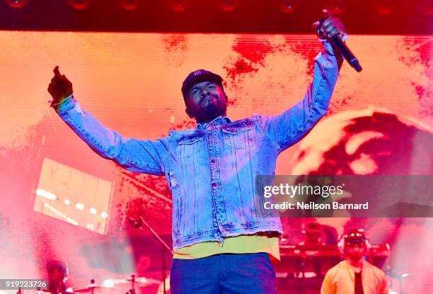 Shay Haley of N.E.R.D performs onstage during adidas Creates 747 Warehouse St., an event in basketball culture, on February 16, 2018 in Los Angeles,...