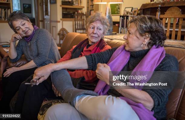 Ming Crusey Ann Geracimos and Robin Blum talk about sexual harassment and the #MeToo movement, at the home of Mary Procter, February 5 in Washington,...