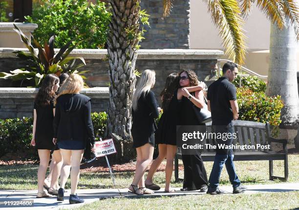 People arrive for the funeral service for Marjory Stoneman Douglas High School shooting victim, Meadow Pollack at Congregation Kol Tikvah on Friday...