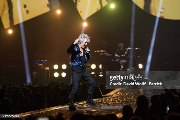 Nicola Sirkis from Indochine performs at Hotel Accor Arena Bercy on February 16, 2018 in Paris, France.