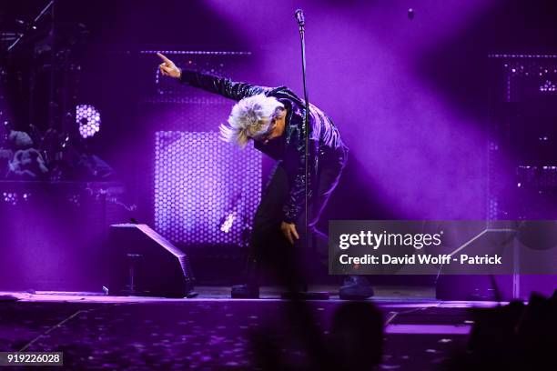 Nicola Sirkis from Indochine performs at Hotel Accor Arena Bercy on February 16, 2018 in Paris, France.