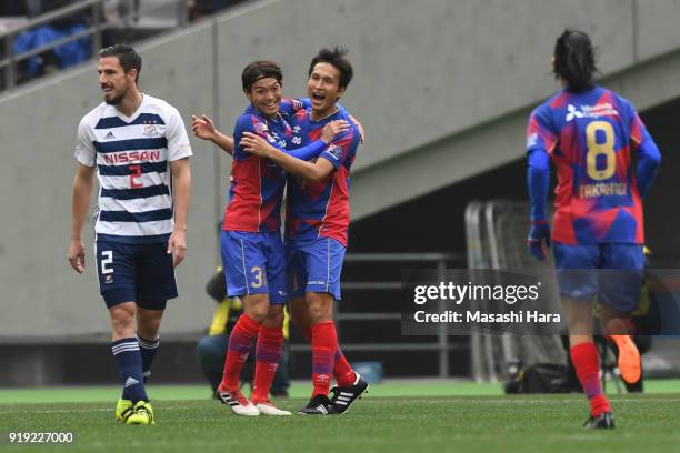 Ryoichi Maeda of FC Tokyo celebrates the first goal during the preseason friendly match between FC Tokyo and Yokohama F.Marinos at Ajinomoto Stadium...