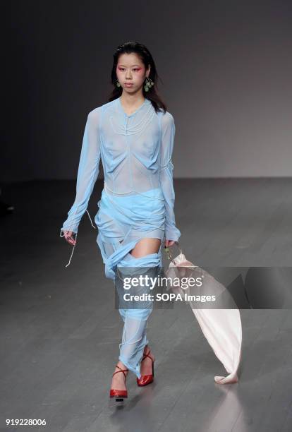 Central Saint Martins MA - Runway - LFW February 2018. A model walk the runway at the Central Saint Martins MA show during London Fashion Week...