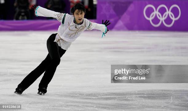 Yuzuru Hanyu of Japan during the Figure Skating Men Free Program on day eight of the PyeongChang 2018 Winter Olympic Games at Gangneung Ice Arena on...