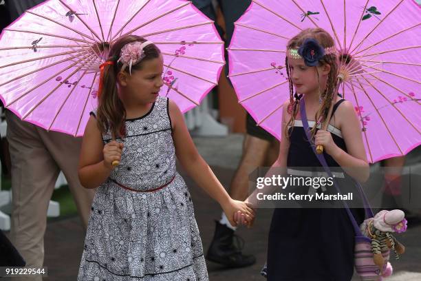 Young girls in period costumes during the Art Deco Festival on February 17, 2018 in Napier, New Zealand. The annual five day festival celebrates...