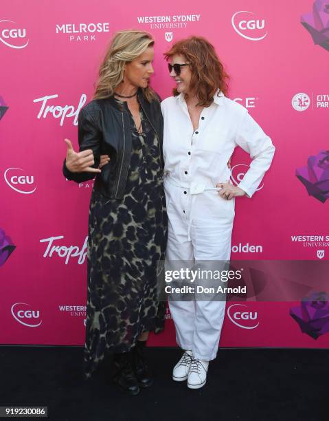 Rachel Griffiths and Susan Sarandon arrive at Tropfest on February 17, 2018 in Sydney, Australia.