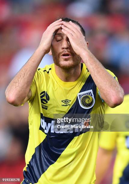 Alan Baro Calabuig of the Mariners after a near miss at goal during the round 20 A-League match between Adelaide United and the Central Coast...