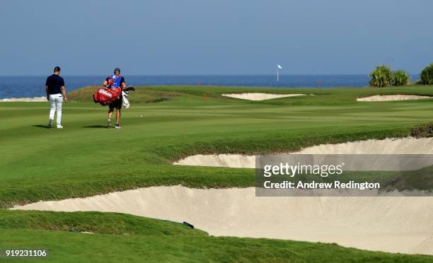 Paul Waring of England on the par four 9th hole during the third round of the NBO Oman Open at Al Mouj Golf on February 17, 2018 in Muscat, Oman.