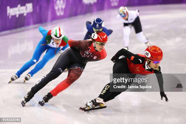Yutong Han of China, Kathryn Thomson of Great Britain, Marianne St Gelais of Canada, Martina Valcepina of Italy, Anna Seidel of Germany compete...
