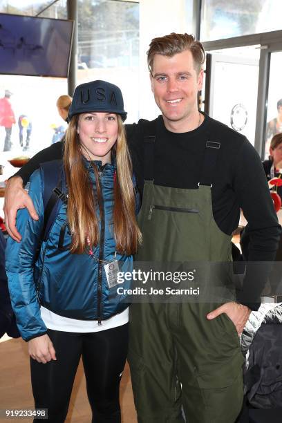 Olympians Erin Hamlin and Alex Deibold pose for a photo at the USA House at the PyeongChang 2018 Winter Olympic Games on February 17, 2018 in...