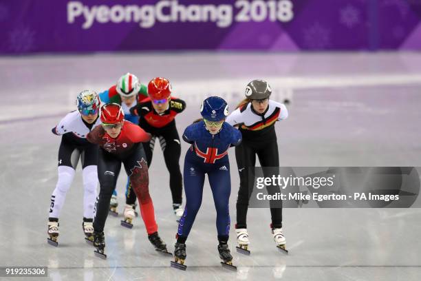 Great Britain's Kathryn Thomson on her way to finishing fourth in the Short Track Speed Skating - Ladies 1,500m Heat 2 at the Gangneung Oval during...