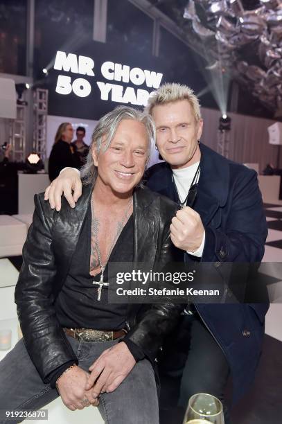 Mickey Rourke and Billy Idol attend Mr Chow 50 Years on February 16, 2018 in Vernon, California.