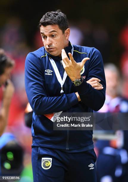 Paul Okon coach of the Mariners during the round 20 A-League match between Adelaide United and the Central Coast Mariners at Coopers Stadium on...