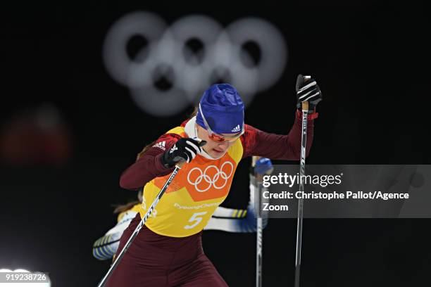 Anastasia Sedova of Russia competes during the Cross-Country Women's Relay at Alpensia Cross-Country Centre on February 17, 2018 in Pyeongchang-gun,...