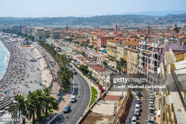 nice, côte d'azur, waterfront from castle hill - cours saleya stockfoto's en -beelden