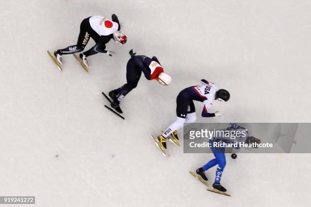 Semen Elistratov of Olympic Athlete from Russia, Ryosuke Sakazume of Japan, John-Henry Krueger of the United States and Sjinkie Knegt of the...