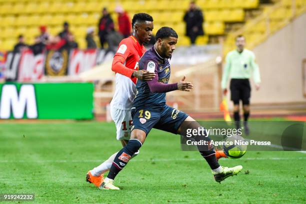 Adama Diakhaby of Monaco and Valentin Rosier of Dijon during the Ligue 1 match between AS Monaco and Dijon FCO at Stade Louis II on February 16, 2018...