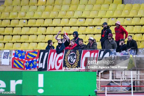 Fans of Dijon during the Ligue 1 match between AS Monaco and Dijon FCO at Stade Louis II on February 16, 2018 in Monaco, .