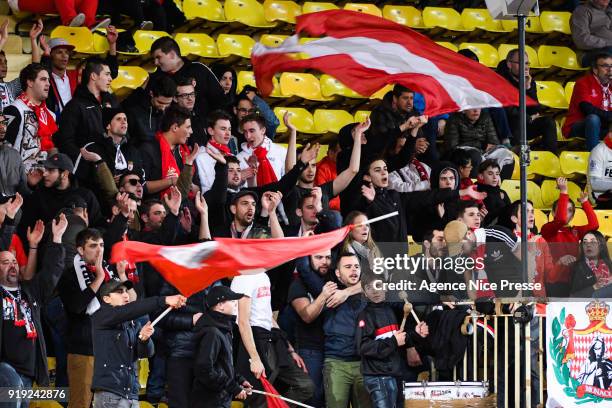 Fans of Monaco during the Ligue 1 match between AS Monaco and Dijon FCO at Stade Louis II on February 16, 2018 in Monaco, .