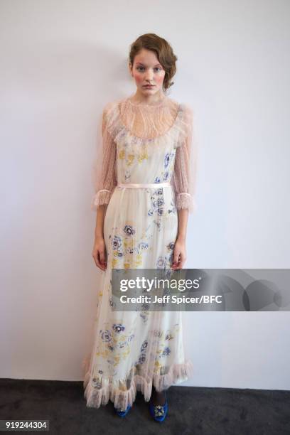 Model poses at the Alice Archer Presentation during London Fashion Week February 2018 on February 17, 2018 in London, England.